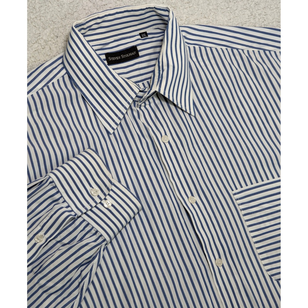 Steven Stolman Mens XXL Blue White Awning Stripe Button Down Resort Shirt